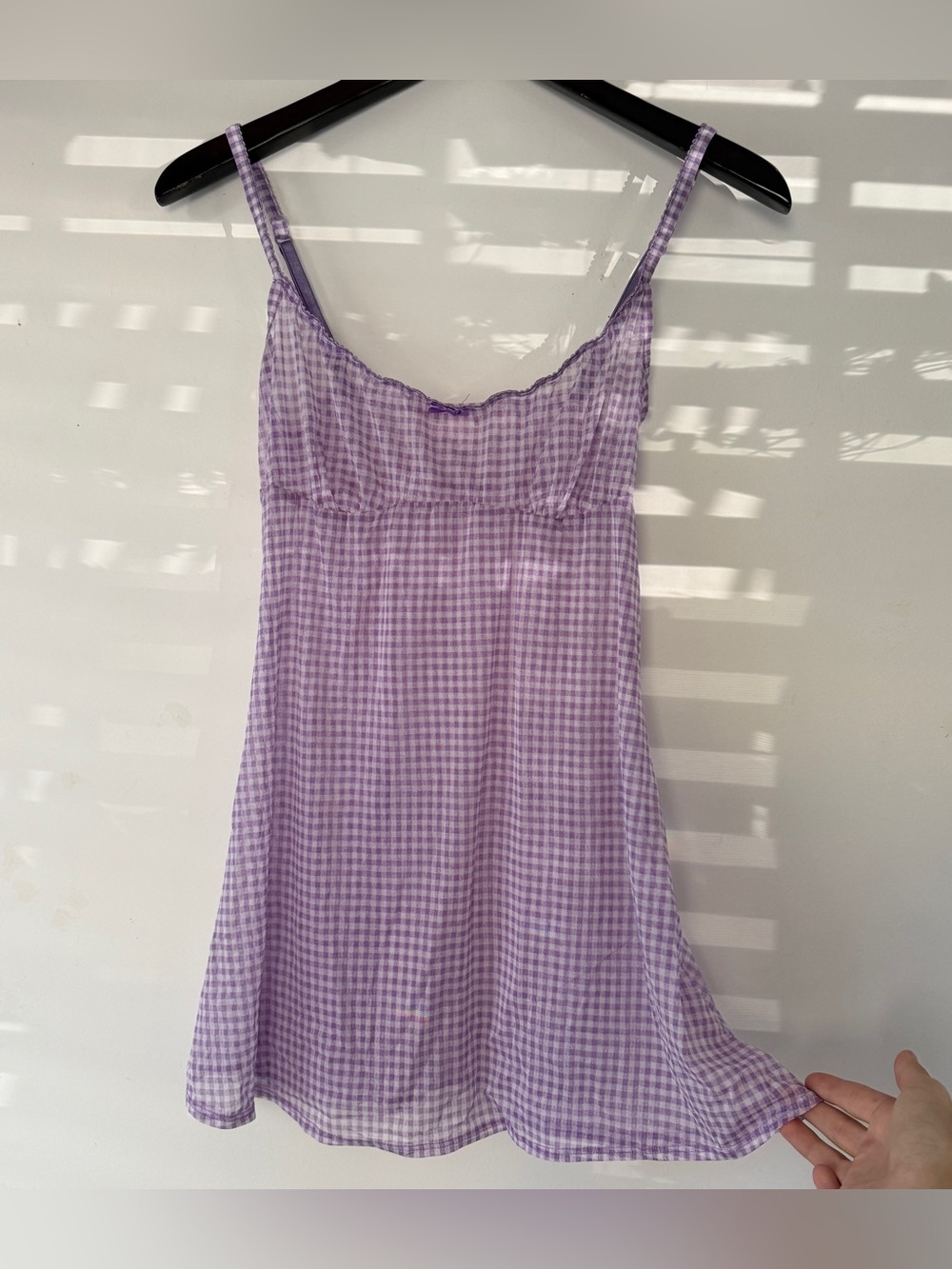 Vintage 2001 Victoria’s Secret Lilac Gingham Sheer Mesh Babydoll Mini Dress